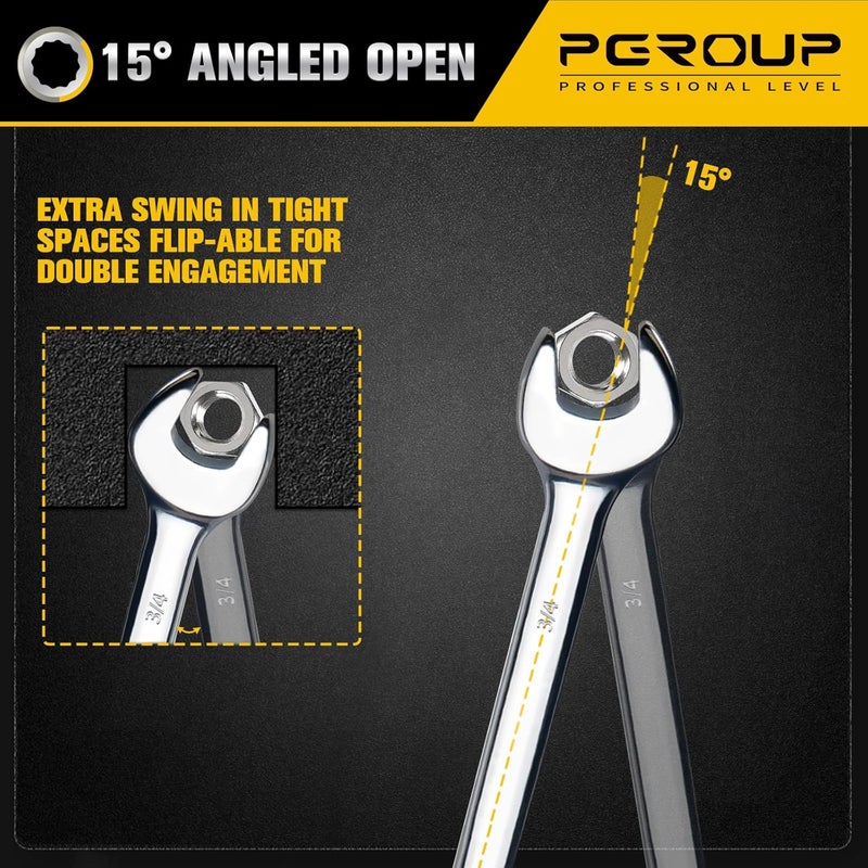 pgroup 3/4" SAE Combination Wrench, CR-V Steel with Mirror Polish, 12-Point Design, 15-Degree Offset, Perfect for Auto Repair, Household, Car & Truck Emergency - Image 5
